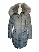 Zimowa, długa kurtka puchowa, puch naturalny, Blonde no.8, szara, S (36)