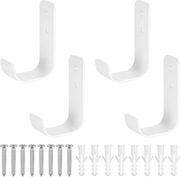 Haczyki garażowe 4 szt wytrzymałe metalowe J montaż ścienny biały