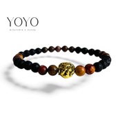 Męska bransoletka z lawy wulkanicznej i jaspisu picasso, lew