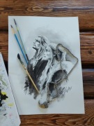 Wiedźmin, Geralt i Ciri - oryginalny obraz fanart, fan art, tusz, akwarela