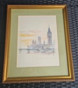 Śliczny Obrazek ręcznie narysowany Anglia drewniana rama 