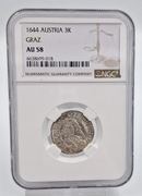 Stara moneta Austria Ferdynand III 3 krajcary 1644 Graz NGC