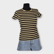 17&CO Koszulka w Paski Prążkowana Czarno-Musztardowa Bawełna S BDB