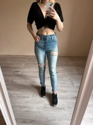 Jeansy obcisłe GAP wysoki stan skinny przetarcia