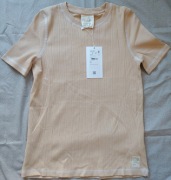 Diverse Bawełniana koszulka z ozdobnymi szwami Beżowa rozmiar S