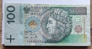 Banknot 100zł Seria  YK  destrukt nienierówne cięcie kolekcjonerski. 