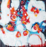 „Gorący dzień” - abstrakcja - obraz akryl/ płótno 90x90 - Marlena Rakoczy