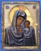 Ikona Matka Boża Kazańska Rosja srebrna złocona ryza emalia