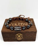 BRANSOLETKA RUNA VALKNUT STAL 316L KAMIEŃ HEMATYT 10 MM NA WYMIAR PUDEŁKO 