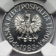 20 gr., groszy 1983 NGC MS 65 - PROOFLIKE!. Trawka! Piękne!