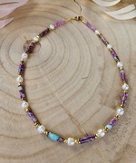 Naszyjnik Choker z Kamieni Naturalnych Jaspis Cesarski Perły Naturalne 