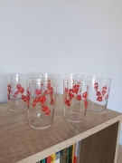 Komplet szklanek retro z czerwonymi różami  PRL 