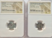 Dwie monety biblijne Prutah Herod Agryppa I & Procjusz Festus grading NGC 