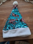 czapka Mikołaja z odwracalnymi cekinami stan bdb obwód głowy 54 cm