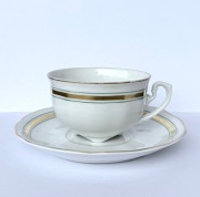 Stara filiżanka Ćmielów lata 50 złocenia zielone linie Mid-Century Modern