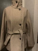 ZARA kurtka płaszcz trencz narzutka flausz oversize wiązany beżowy duży