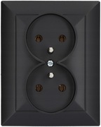 Gniazdo Podwójne Z Uziemieniem Opal Czarny Mat