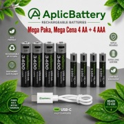 Akumulatory AA 1,5V 4 x 3400 + 4 x AAA 1,5V 1100 mWh ładowane przez USB-C