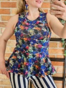 H&M bluzka koszulka top z baskinką baskinka kwiaty r. 38