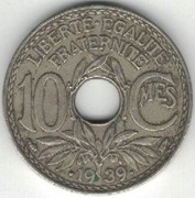 Francja 10 centymów centimes 1939 21,3 mm nr 4 kropki przy dacie