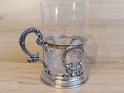 EMPIROWY PODSTAKANNIK SREBRZONY KOSZYCZEK UCHWYT SZKLANKA 