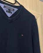 Sweter sweterek w serek szpic karo Tommy Hilfiger S granatowy grubszy splot