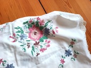 duży bawełniany obrusstary zhaftem koronką 280x280 vintage retro biały