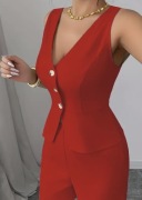 Czerwony  modny komplet  kamizelka + spodnie 