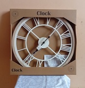 Duży Zegar Ścienny 50cm Biały Loft Rzymskie Cyfry Drewniany