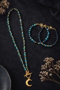 Komplet biżuterii naszyjnik + bransoletki złoto turkus