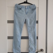 Denim elastyczne jeansy proste rurki jasno niebieskie 152