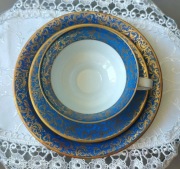 Reichenbach Porzellanmanufaktur trio herbaciano/kawowe. Niebieski &złoto 