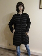 SELBU damski norweski sweter na zamek czarny w szare paski 100% wełna_ L/XL