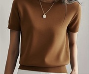 Sweterek dzianinowy damski XL krótki rękaw kolor ciemnomiodowy