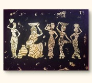 Obraz akryl złoto ręcznie malowany 70x50 faktura kobiety czerń podobrazie 