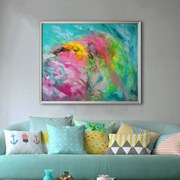 Duży obraz, pastelowe kolory, w srebrnej ramie 