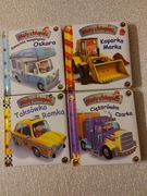 Mały chłopiec, Taksówka Romka, Koparka Marka, Ciężarówka Czarka, Samochód..