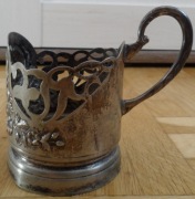 Zabytkowy radziecki srebrzony uchwyt na szklankę do renowacji