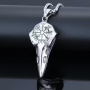 Naszyjnik z Kompasem i Wroną Styl Wikingów ze Stali Nierdzewnej 316L