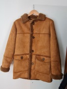 Brązowy Płaszcz PRIMARK Długi z Kożuszkiem Kieszenie Futerko M L