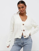 Kardigan damski krótki rozpinany ażurowy śmietankowy M/L