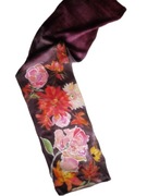 Szal ręcznie malowany "Dalia" w kolorze czekolady i bordo, 100% jedwab