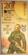 Polska , Banknot pozłacany fantazyjny, 20 zł.,Piłsudski 1920,2020