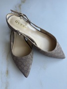 Buty Guess baleriny na płaskim obcasie odkryta pięta beżowe logowanie 38