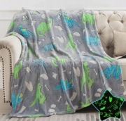 Koc świecący w ciemności dla chlopca Zielony Dino