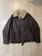 Skórzany męski kożuszek typu pilotka ocieplana - brązowa na zamek Vintage