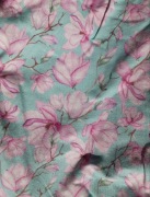 2mb Dresówka pętelka magnolie kwiaty seledyn cienka dzianina do szycia