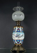 Antyczna lampa naftowa majolika malowana 1890-1900r