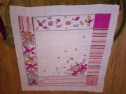 Obrus lniany kwiaty rośliny wzory różowy 140cm x 136cm stary PRL