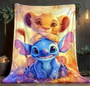 Nowy duży mięciutki bajkowy koc Stitch i Simba 150x150